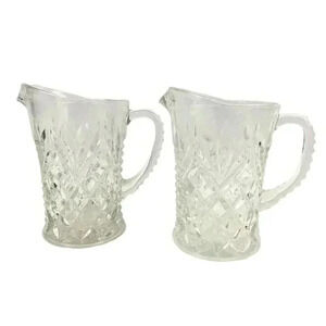 Set of 2 VTG Pineapple Etched Pattern Creamer Early American Ribbed Handle